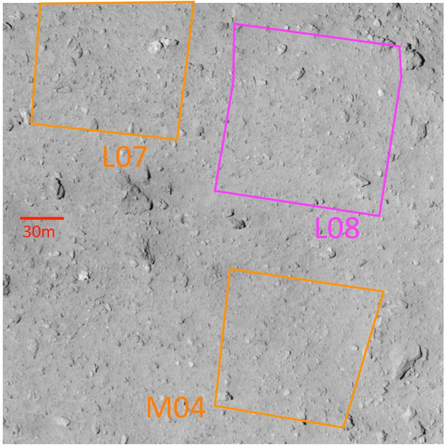 Close up view of three candidate landing spots. L08 is currently the favorite.
